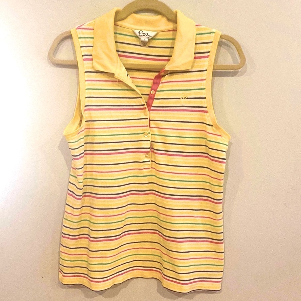 Lilly Pulitzer Yellow Striped Sleeveless Polo Tank - Size Medium